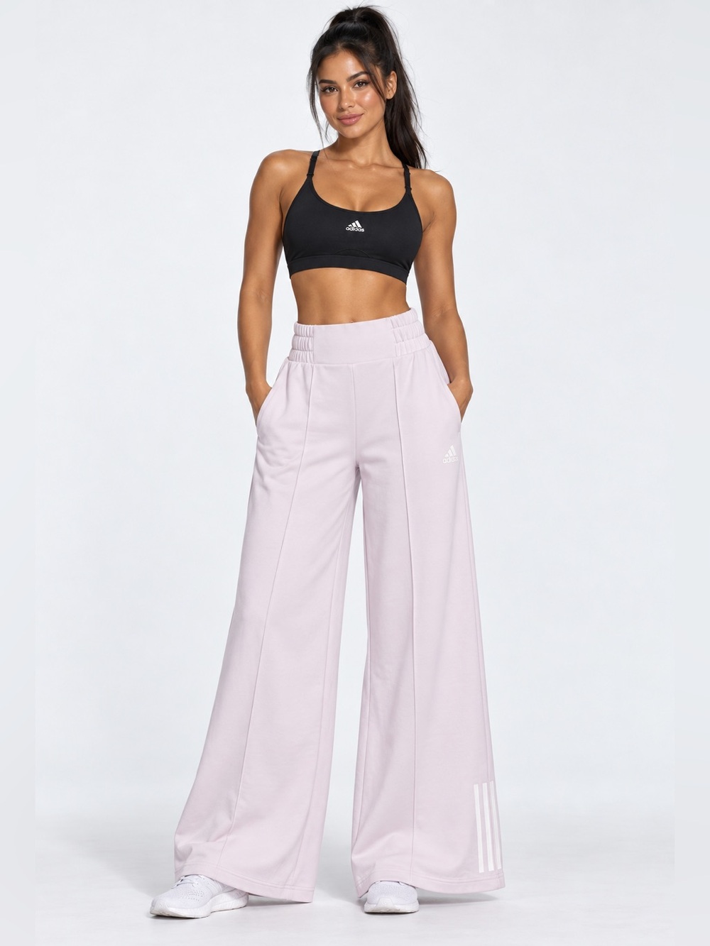 adidas Pale Pink Wide-Leg Track Pants 2-piece